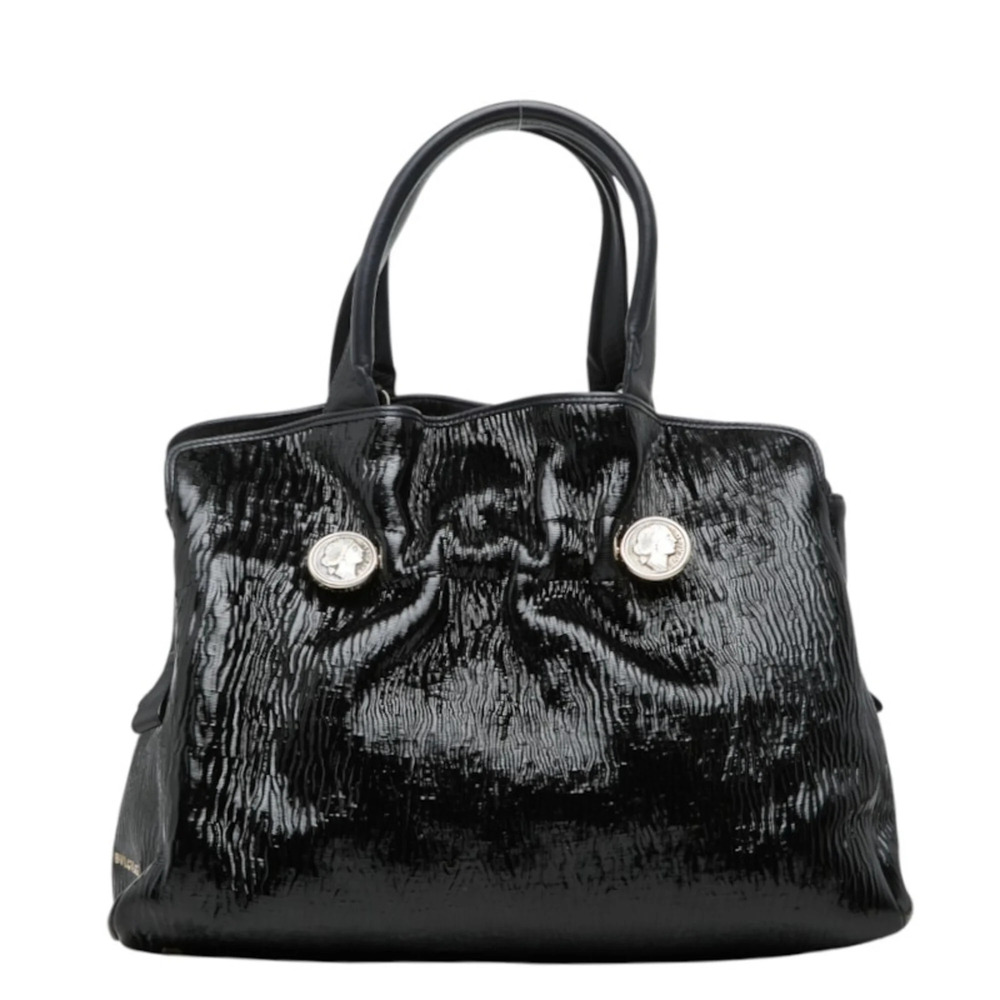BVLGARI Monete Medallion Handbag AX F11 33921 Black Patent Leather Women's